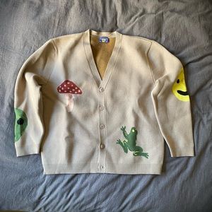 Coney Island Picnic XL Cardigan Mushroom Smiley Face